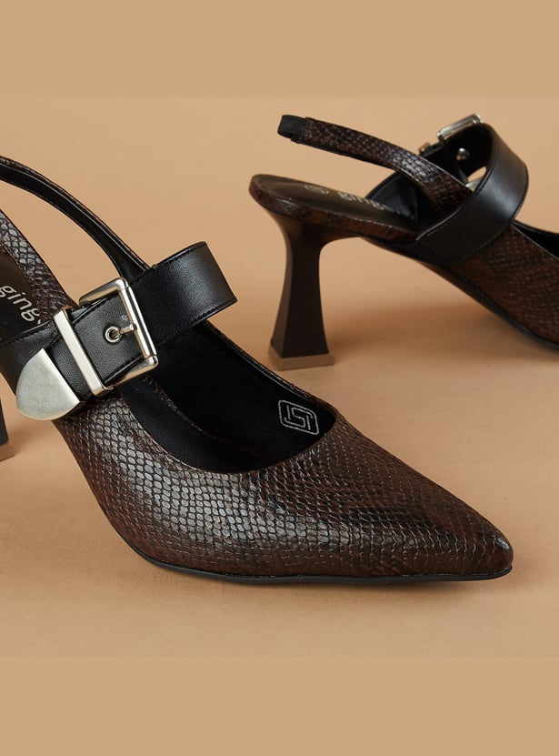 GINGER Embossed Spool Sling Back Heels
