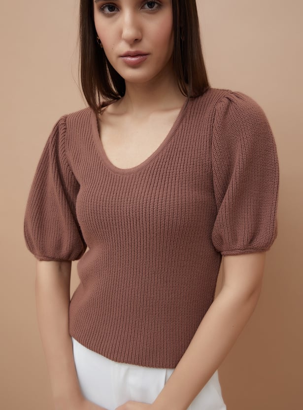 CODE Knitted Puffed Sleeve Top