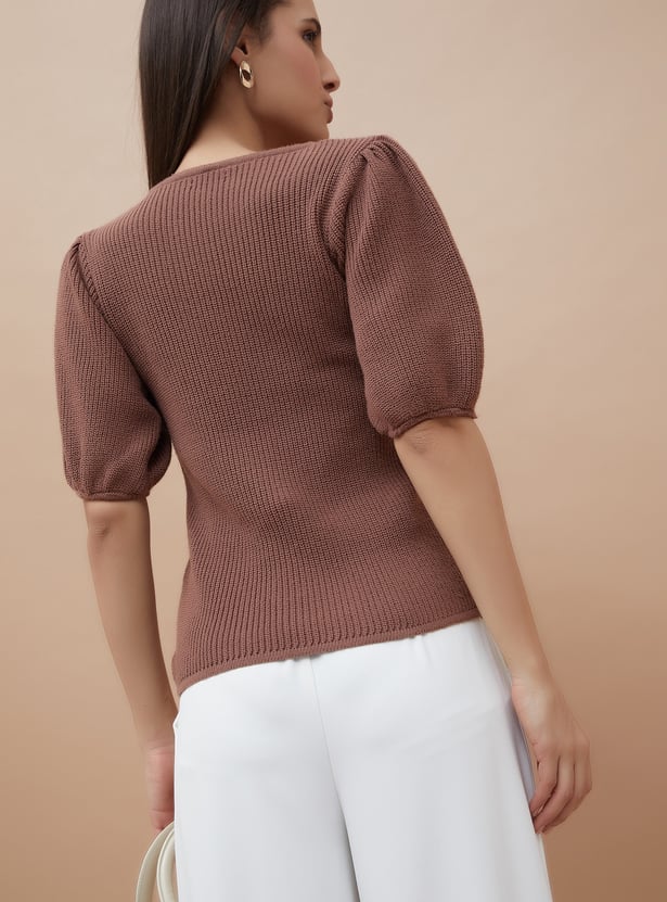 CODE Knitted Puffed Sleeve Top