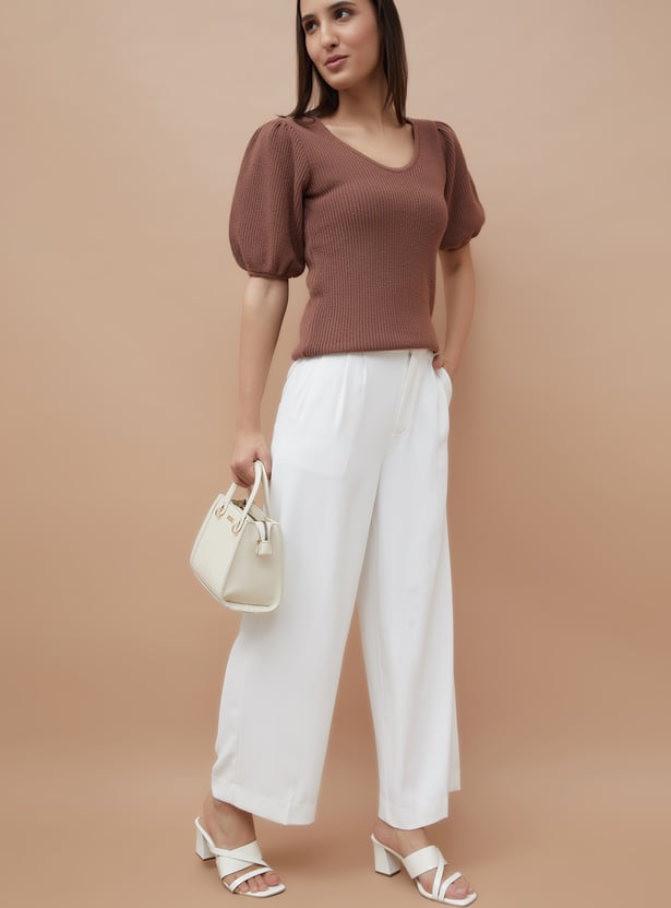CODE Knitted Puffed Sleeve Top