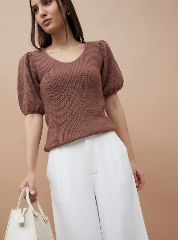 CODE Knitted Puffed Sleeve Top