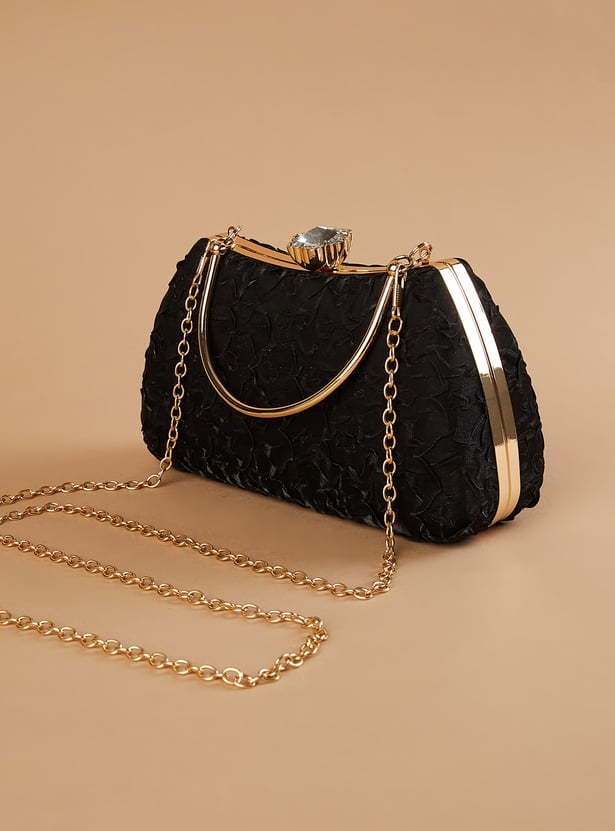 CODE Patterned Clutch with Chain Strap