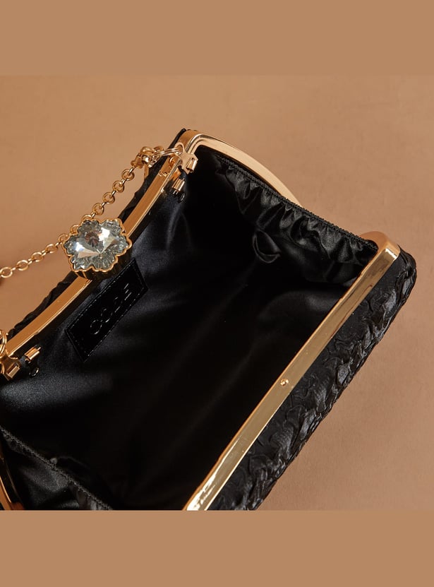 CODE Patterned Clutch with Chain Strap