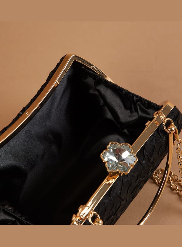 CODE Patterned Clutch with Chain Strap