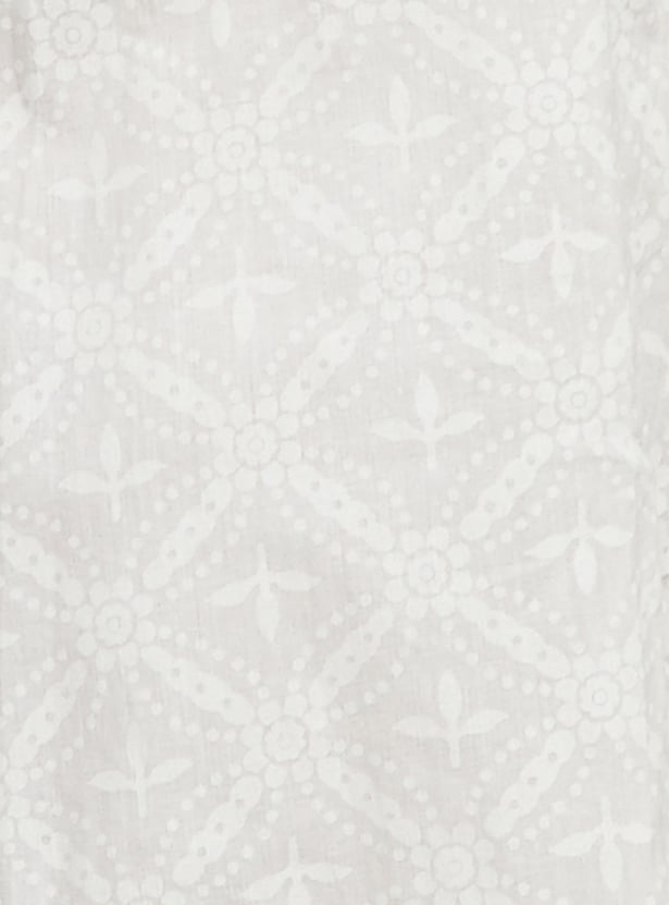 MELANGE Ethnic Motif Straight Pants with Lace Hem