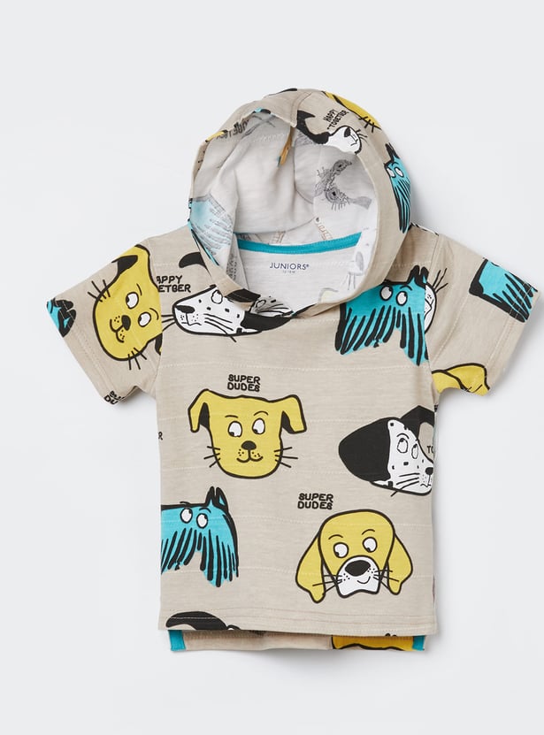 JUNIORS Boys Dog Print Hooded T-shirt with Shorts