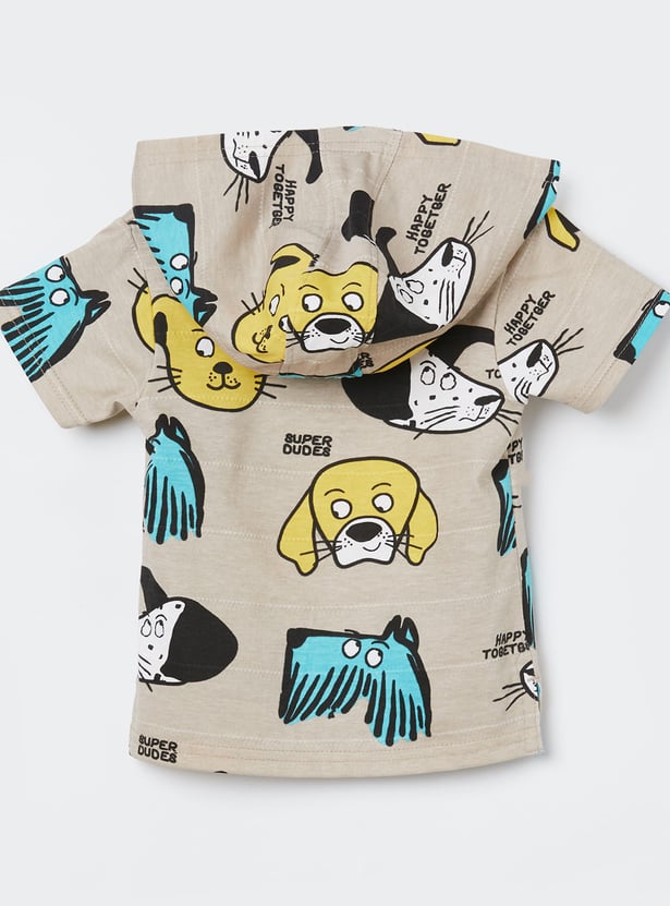 JUNIORS Boys Dog Print Hooded T-shirt with Shorts