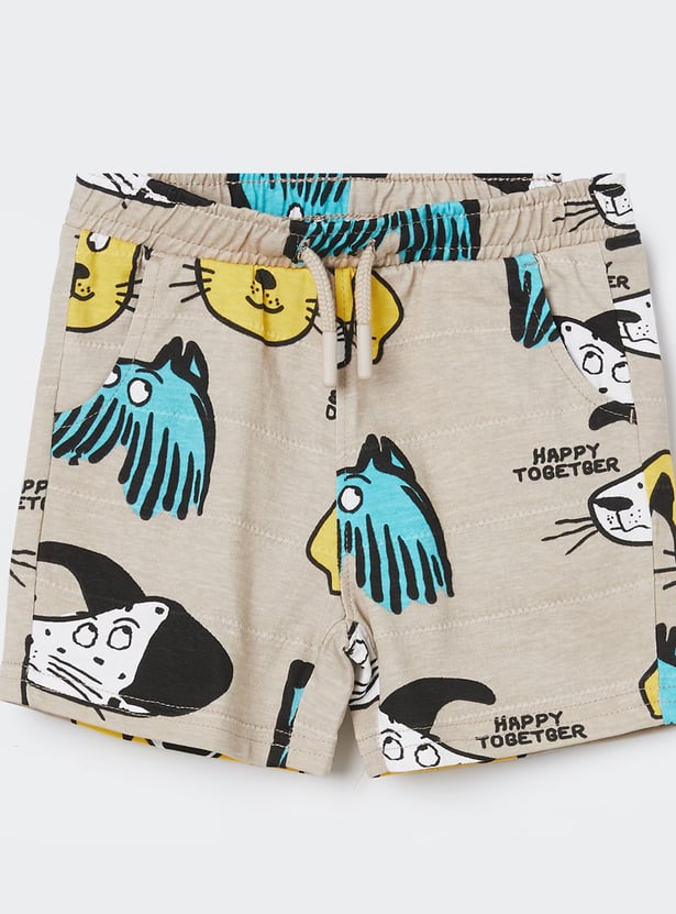 JUNIORS Boys Dog Print Hooded T-shirt with Shorts