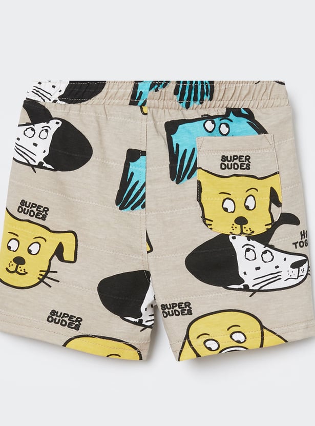 JUNIORS Boys Dog Print Hooded T-shirt with Shorts