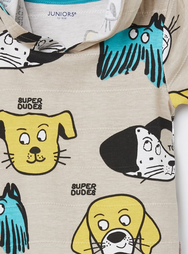 JUNIORS Boys Dog Print Hooded T-shirt with Shorts