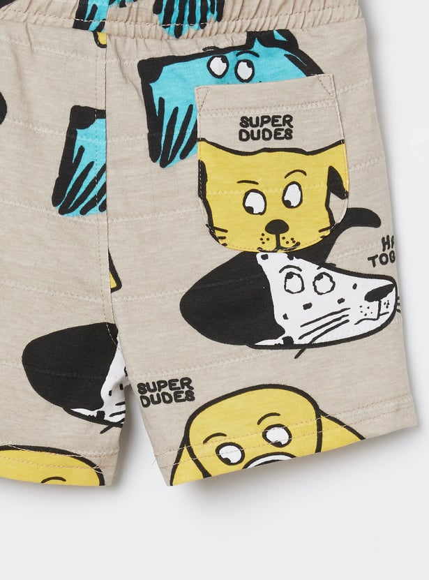 JUNIORS Boys Dog Print Hooded T-shirt with Shorts