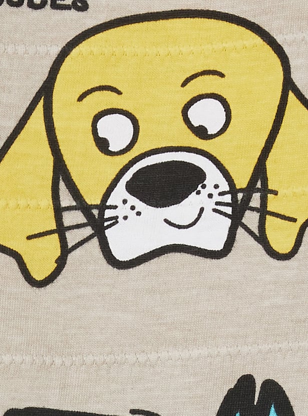 JUNIORS Boys Dog Print Hooded T-shirt with Shorts