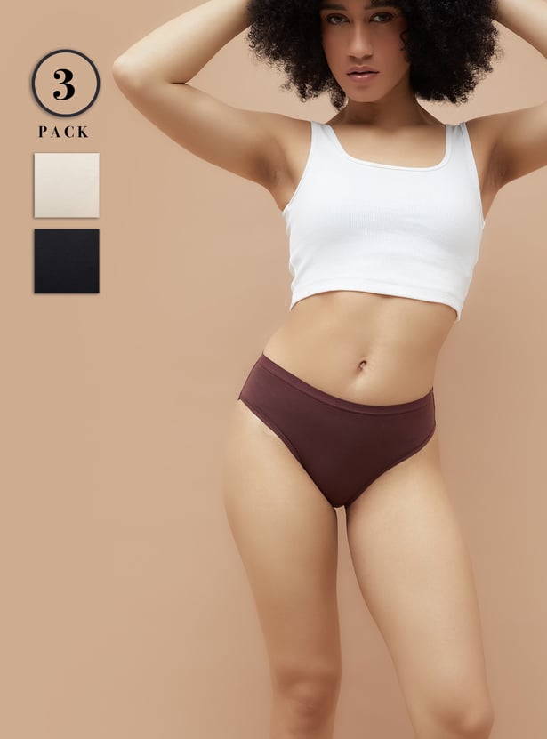 GINGER Solid Hipster Panties - Pack of 3