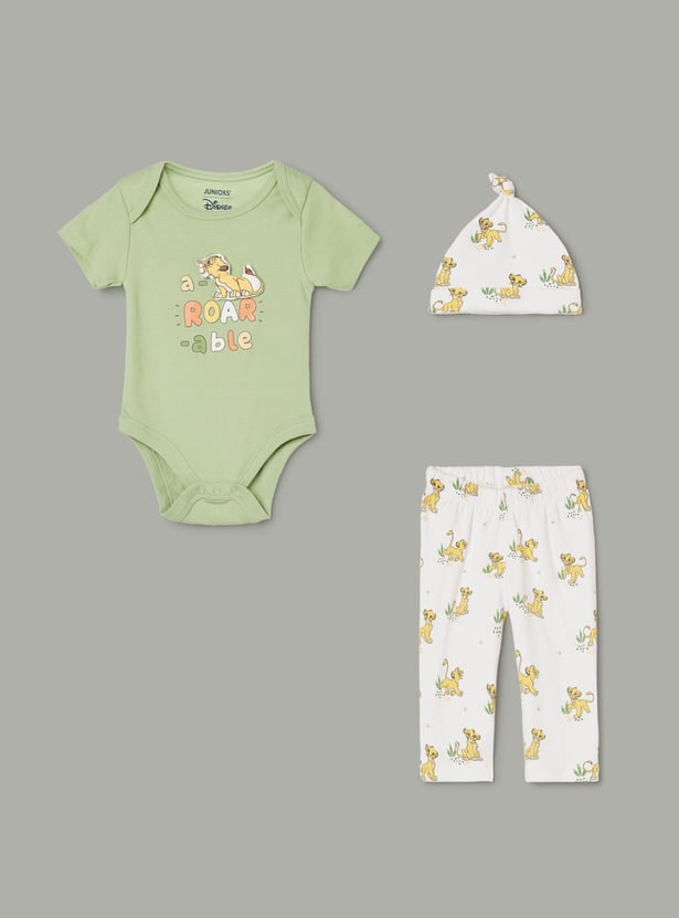JUNIOR BABY Boys The Lion Ling Print Bodysuit with Pyjamas and Beanie