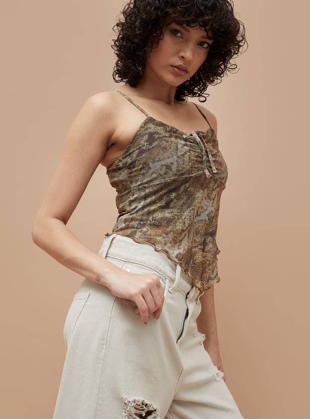 GINGER Abstract Print Mesh Top