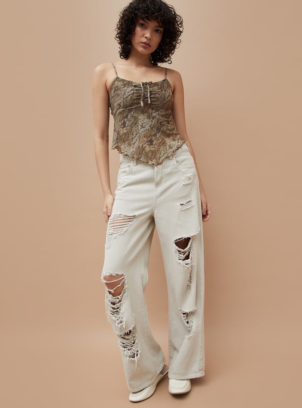 GINGER Abstract Print Mesh Top