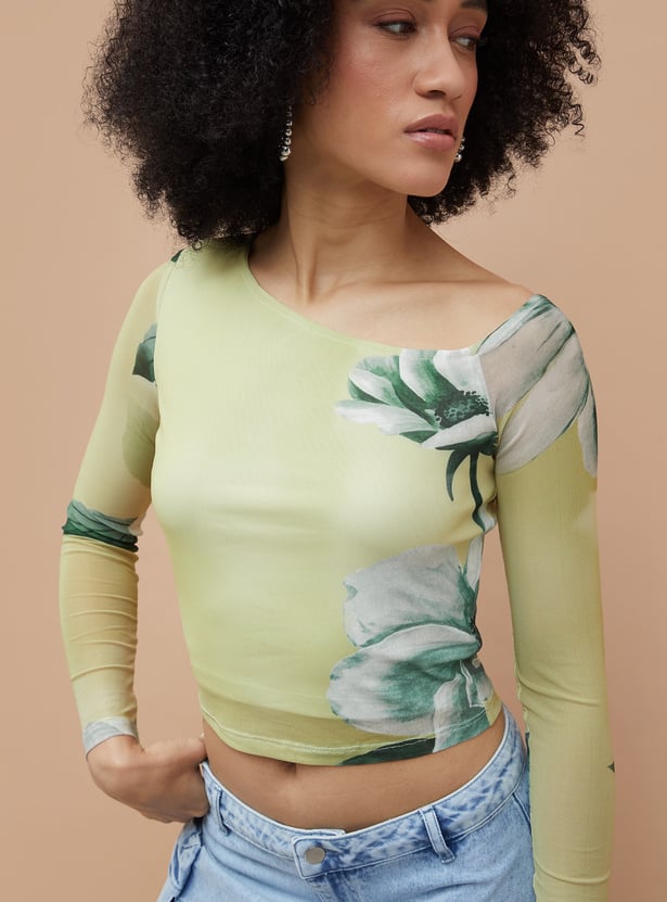 GINGER Floral Print Asymmetric Neck Top
