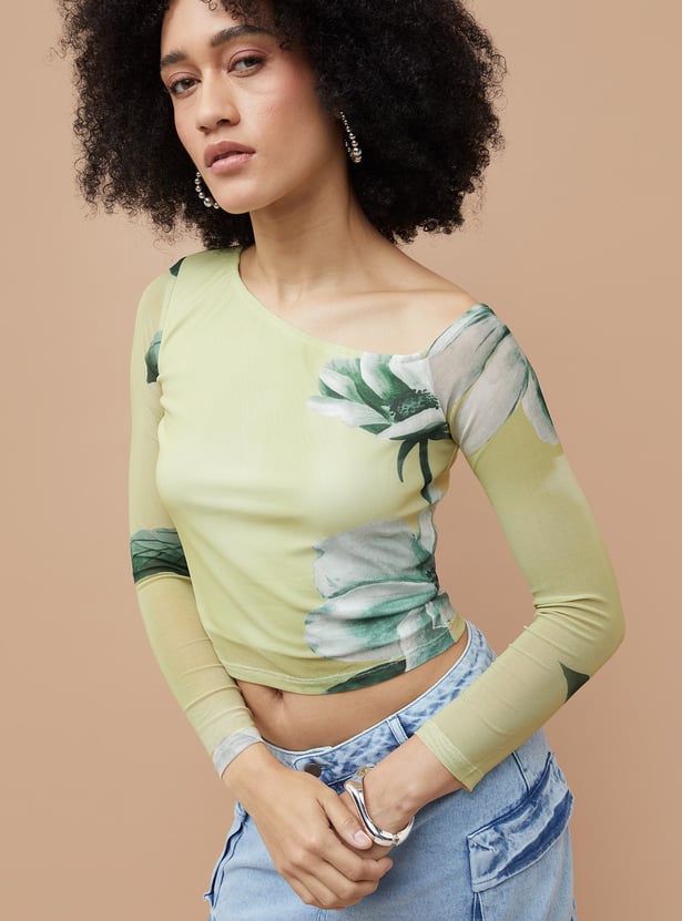 GINGER Floral Print Asymmetric Neck Top