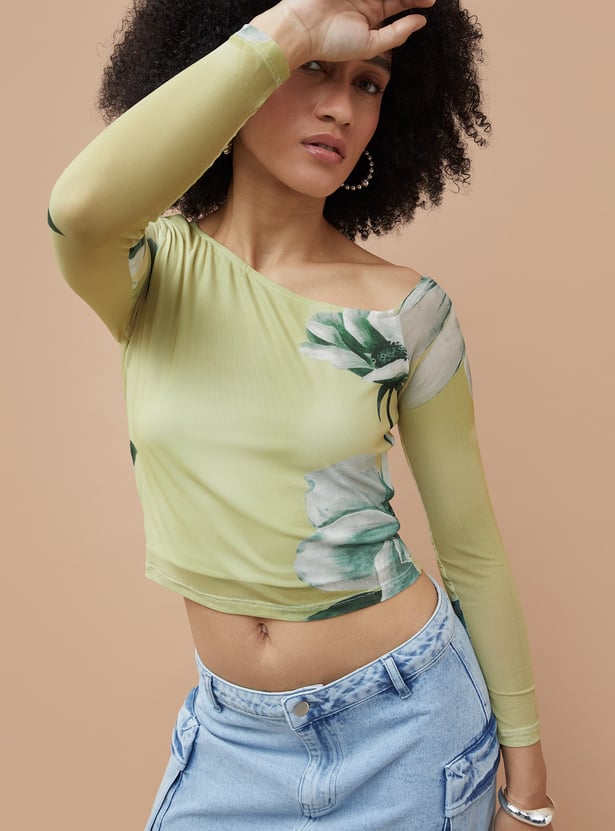 Buy GINGER Floral Print Asymmetric Neck Top from Ginger at just