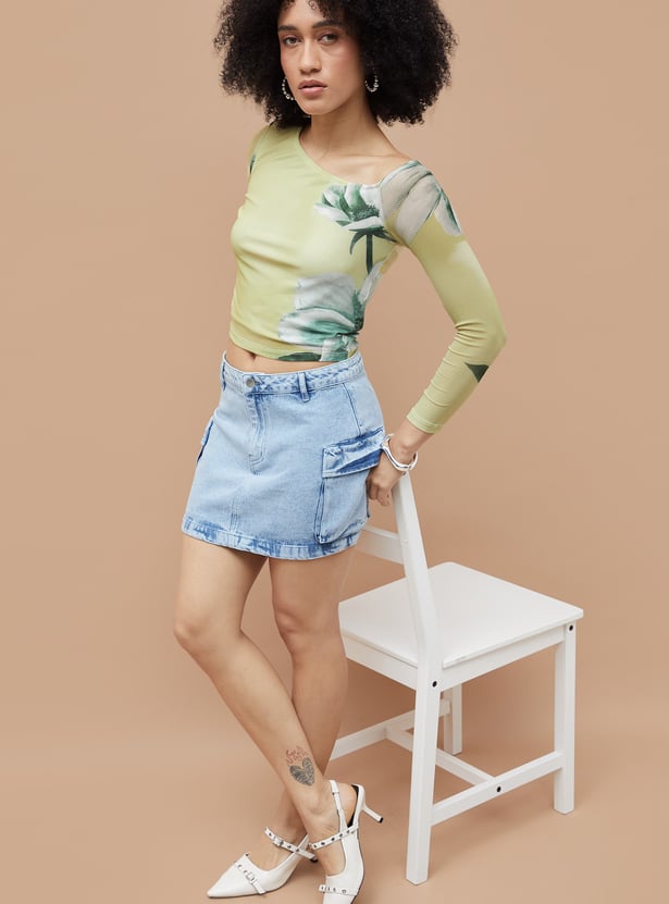 Buy GINGER Floral Print Asymmetric Neck Top from Ginger at just