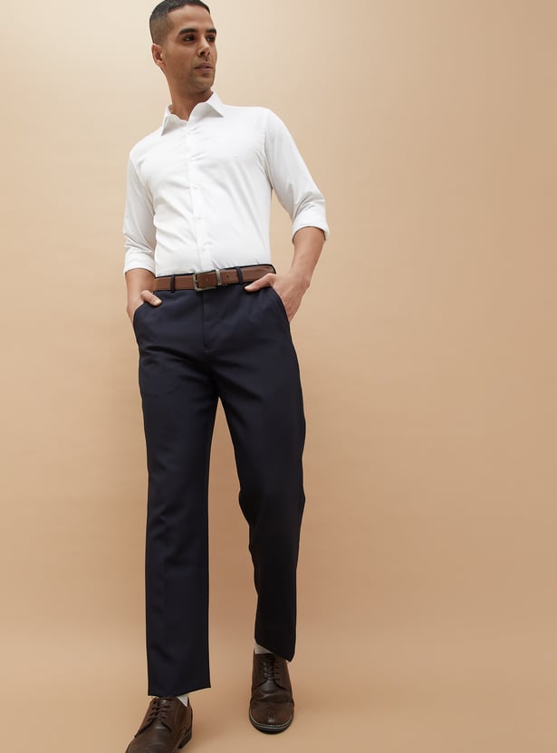 CODE Solid Super Slim Fit Formal Trousers