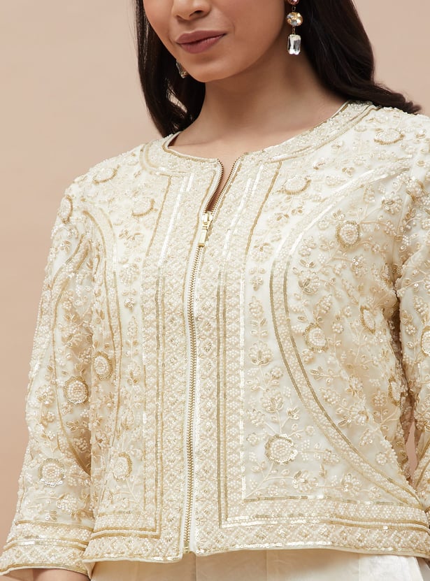 MELANGE Embroidered Co-Ord Set with Jacket