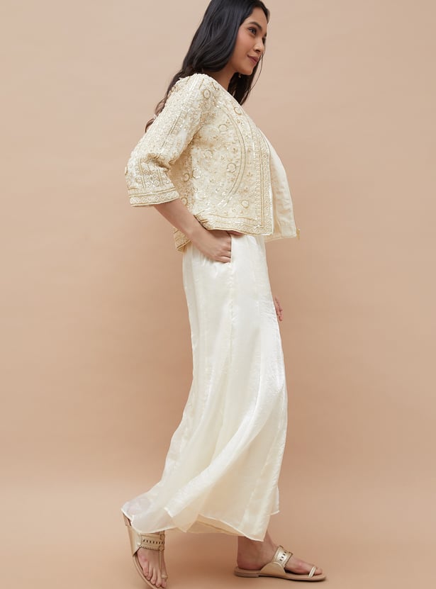 MELANGE Embroidered Co-Ord Set with Jacket