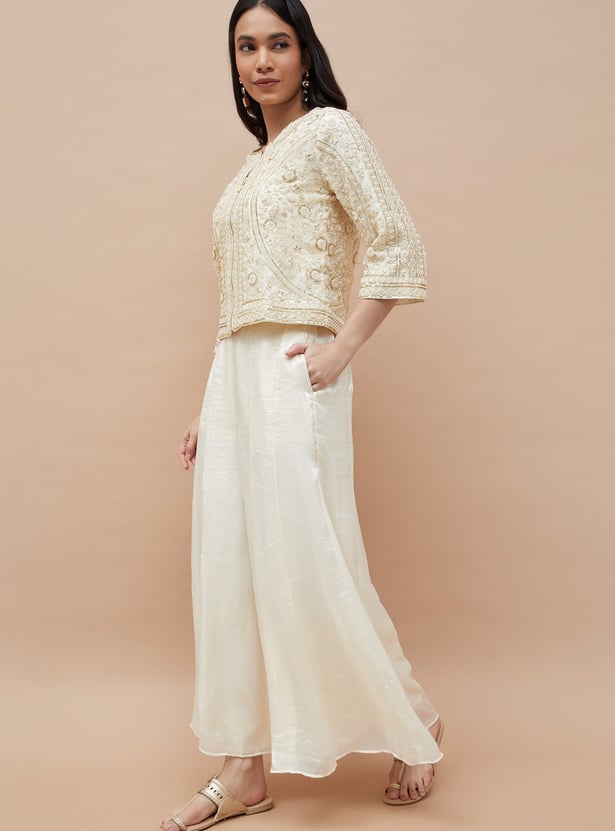 MELANGE Embroidered Co-Ord Set with Jacket