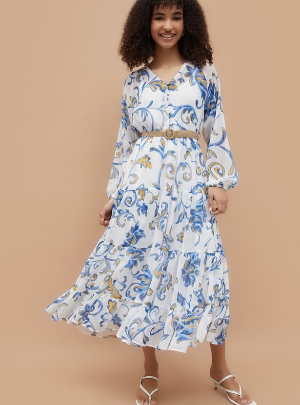 COLOUR ME Floral Print A-Line Dress with Cami