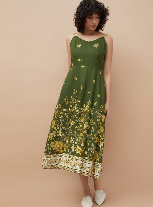 COLOUR ME Floral Print A-line Midi Dress