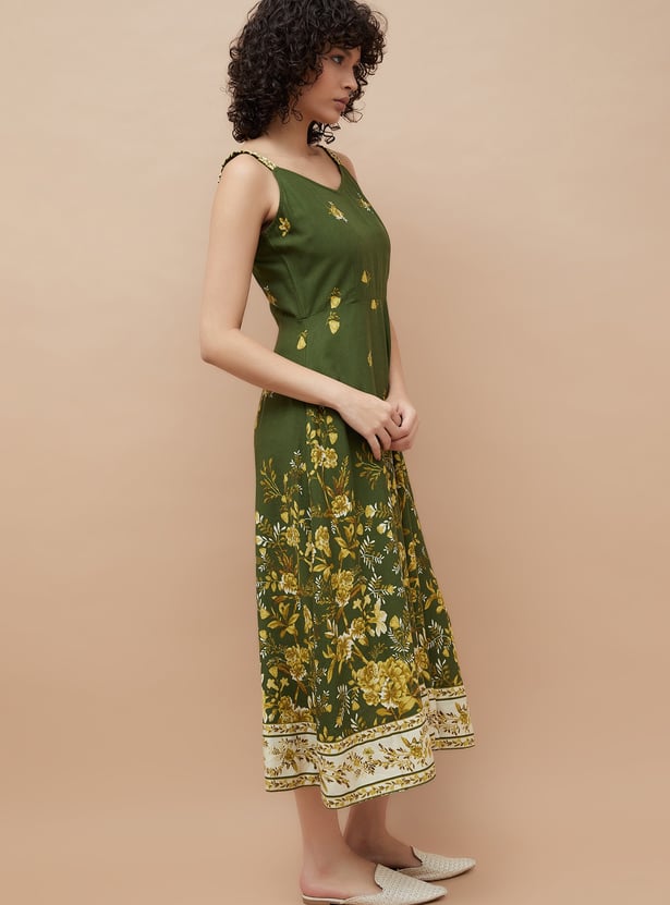 COLOUR ME Floral Print A-line Midi Dress