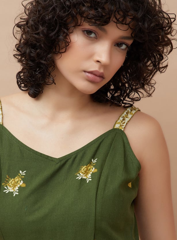 COLOUR ME Floral Print A-line Midi Dress