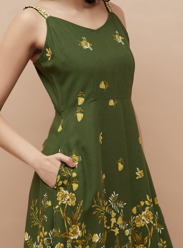 COLOUR ME Floral Print A-line Midi Dress