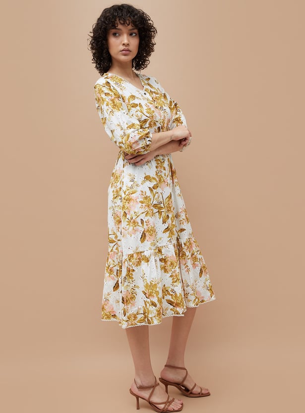 COLOUR ME Floral Print A-Line Dress with Belt
