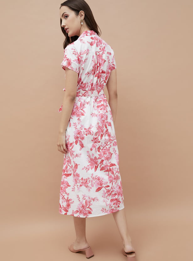 COLOUR ME Floral Print Shirt Dress with Belt