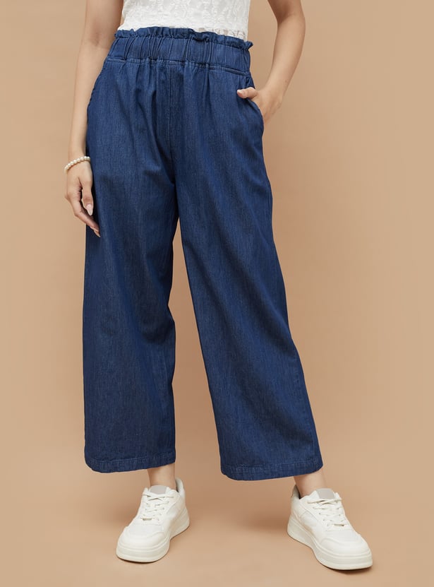 COLOUR ME Solid Denim Palazzos