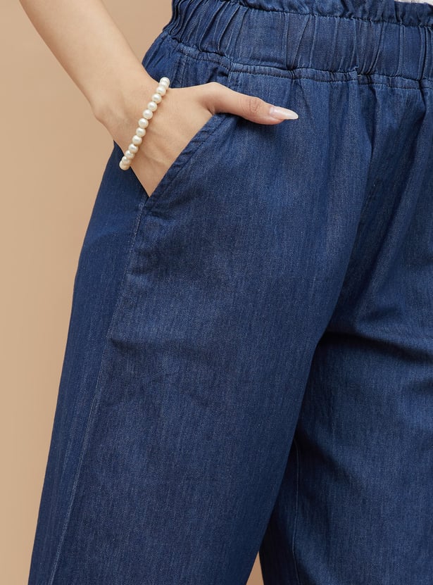 COLOUR ME Solid Denim Palazzos