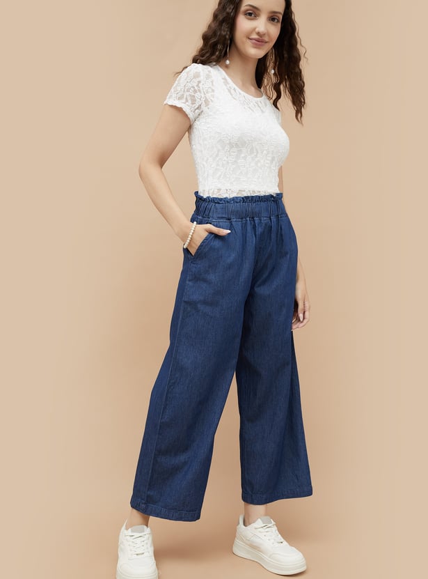 COLOUR ME Solid Denim Palazzos