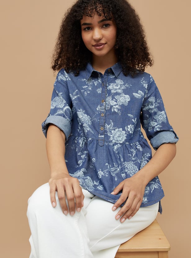 COLOUR ME Floral Print Peplum Top