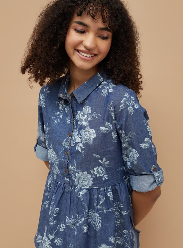 COLOUR ME Floral Print Peplum Top