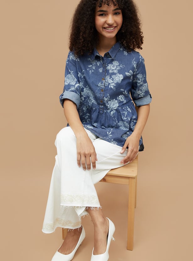 COLOUR ME Floral Print Peplum Top