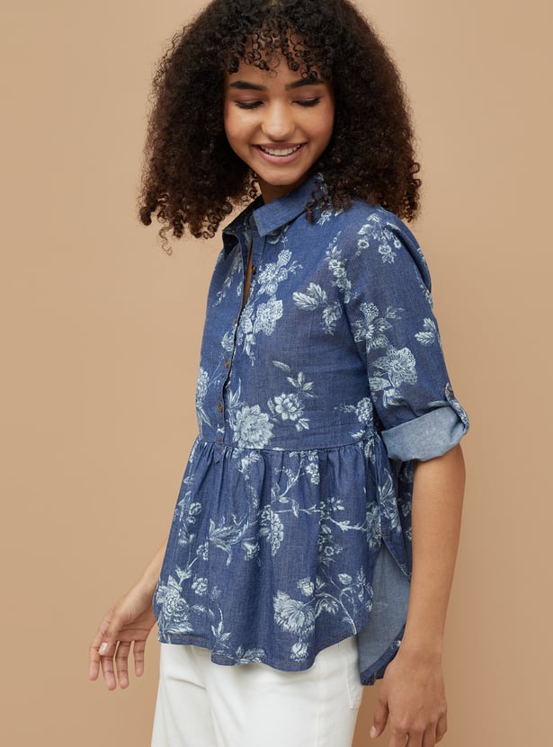 COLOUR ME Floral Print Peplum Top