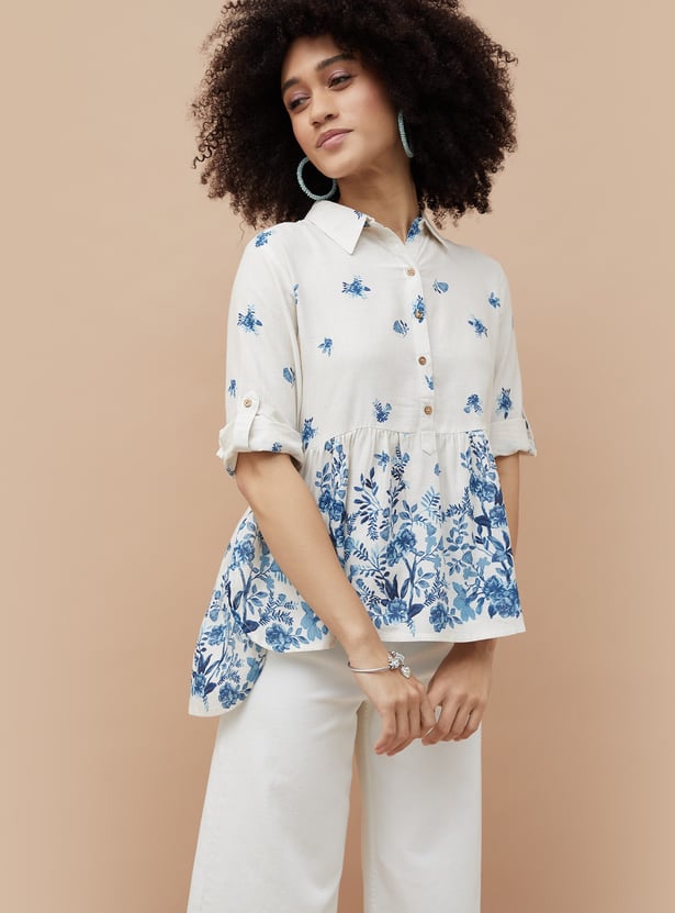 COLOUR ME Floral Print Shirt Style Top