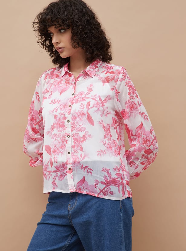 COLOUR ME Floral Print Shirt with Camisole