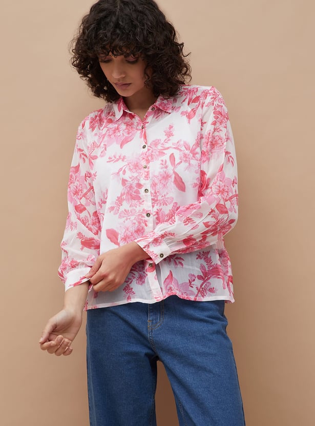 COLOUR ME Floral Print Shirt with Camisole