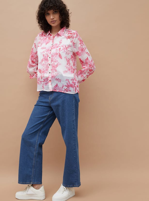 COLOUR ME Floral Print Shirt with Camisole