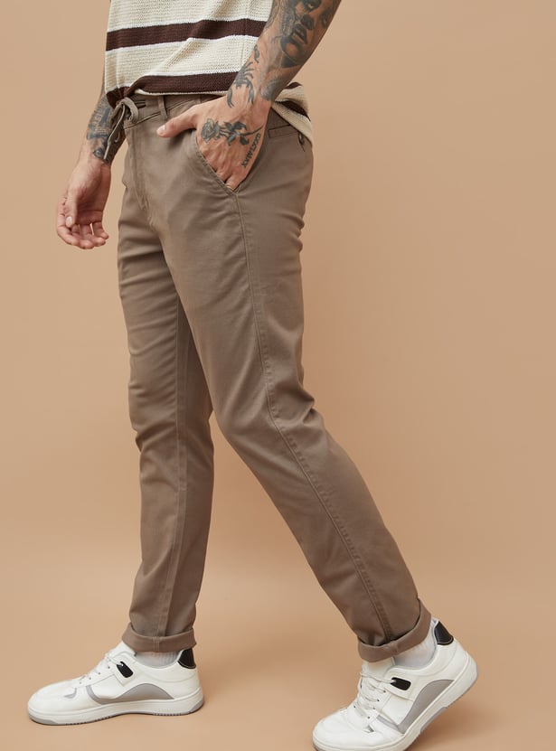 FAME FOREVER Solid Slim Tapered Trousers