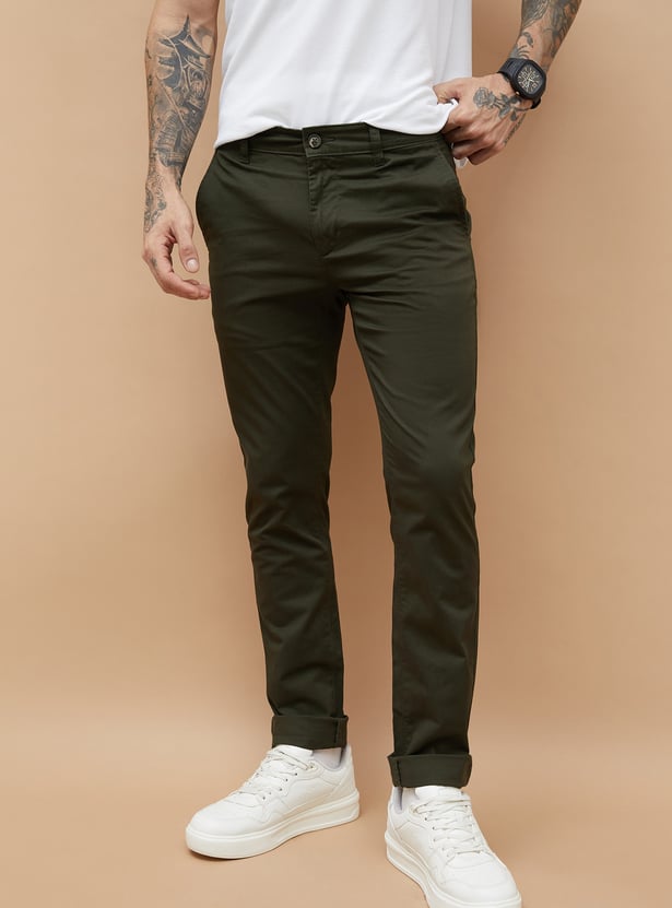 FAME FOREVER Solid Slim Tapered Trousers