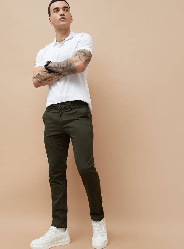 FAME FOREVER Solid Slim Tapered Trousers