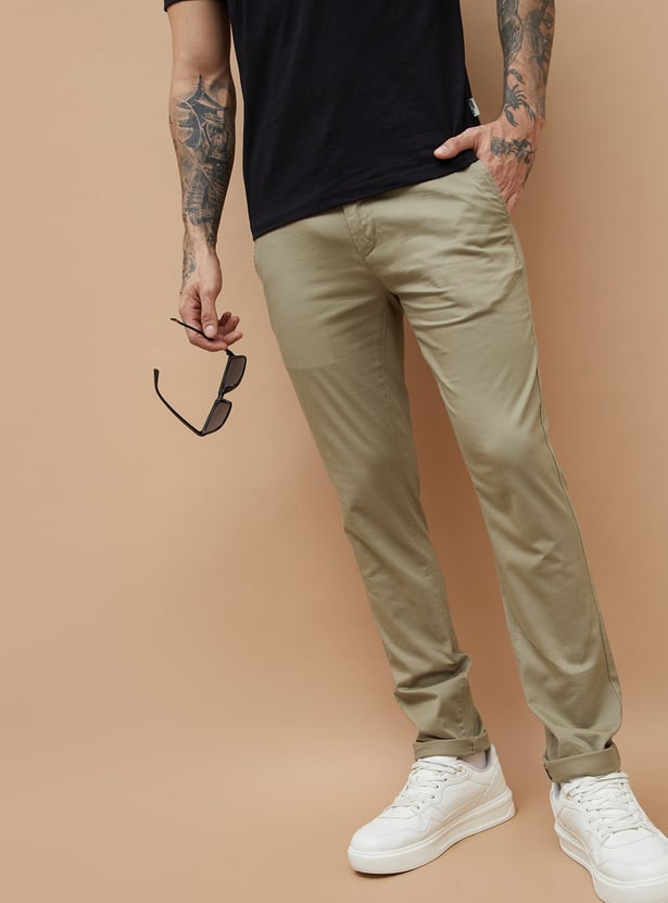 FAME FOREVER Solid Slim Tapered Trousers